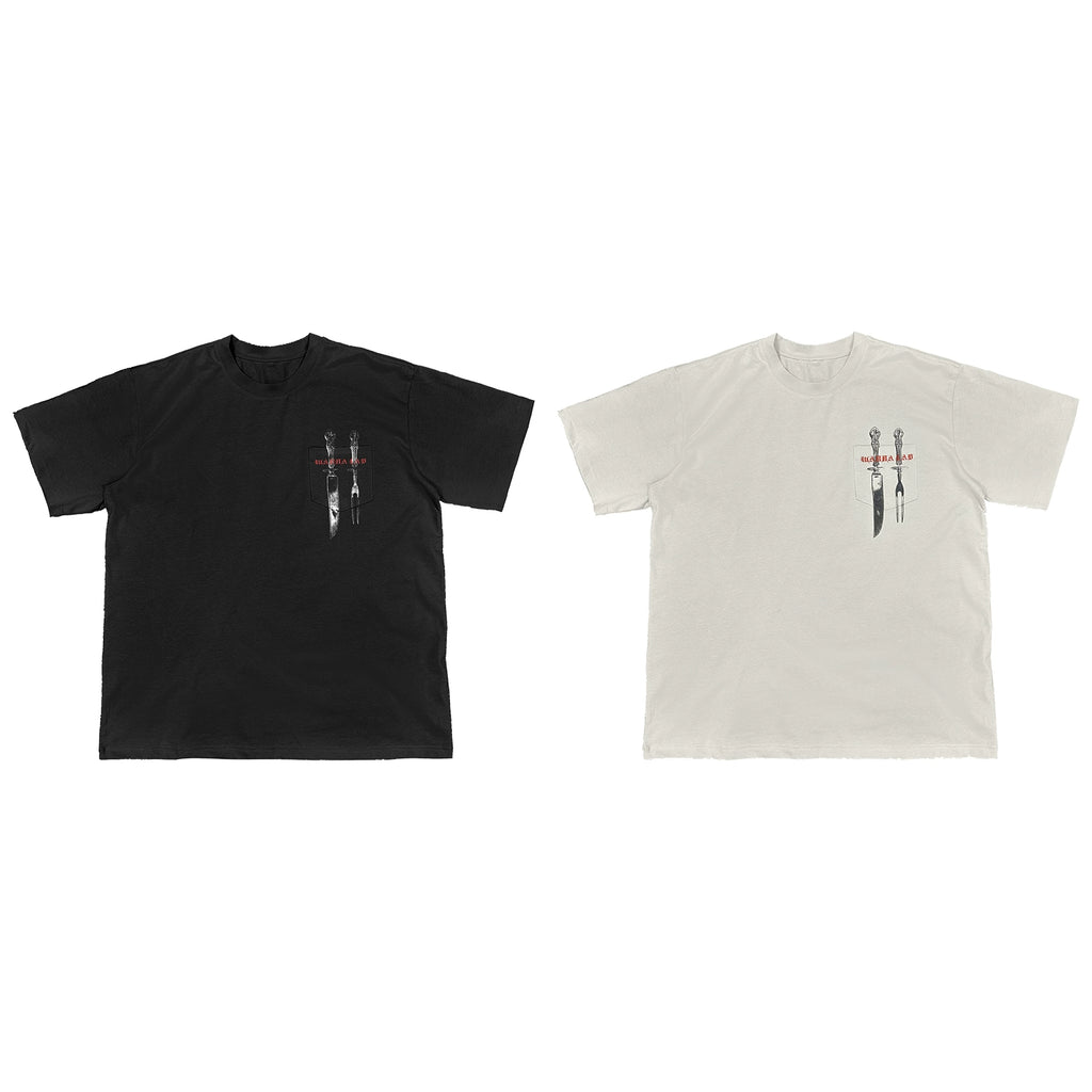 WANNA LAB Knives and Forks Tableware Printed Pockets Short Sleeves