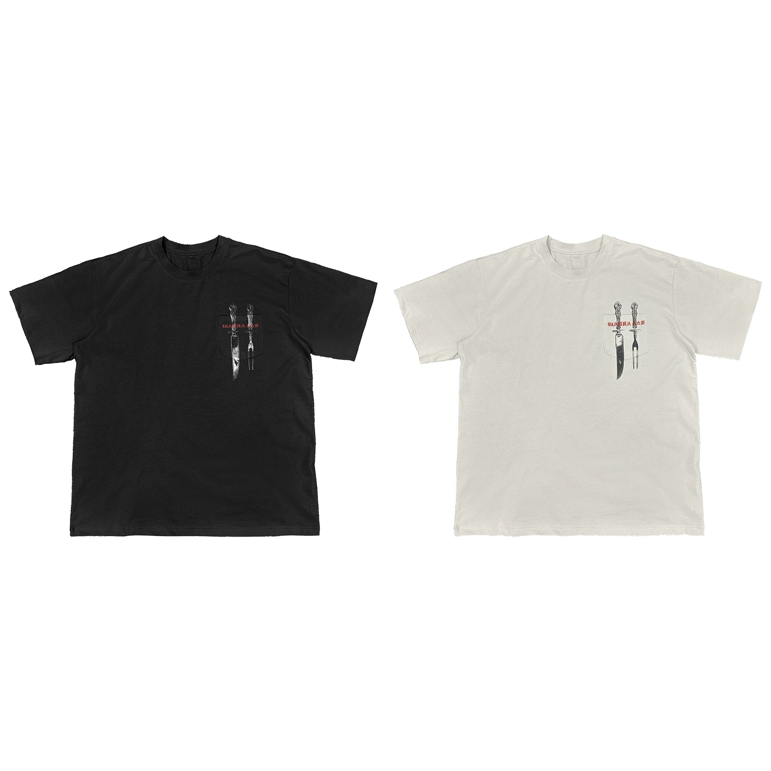 WANNA LAB Knives and Forks Tableware Printed Pockets Short Sleeves