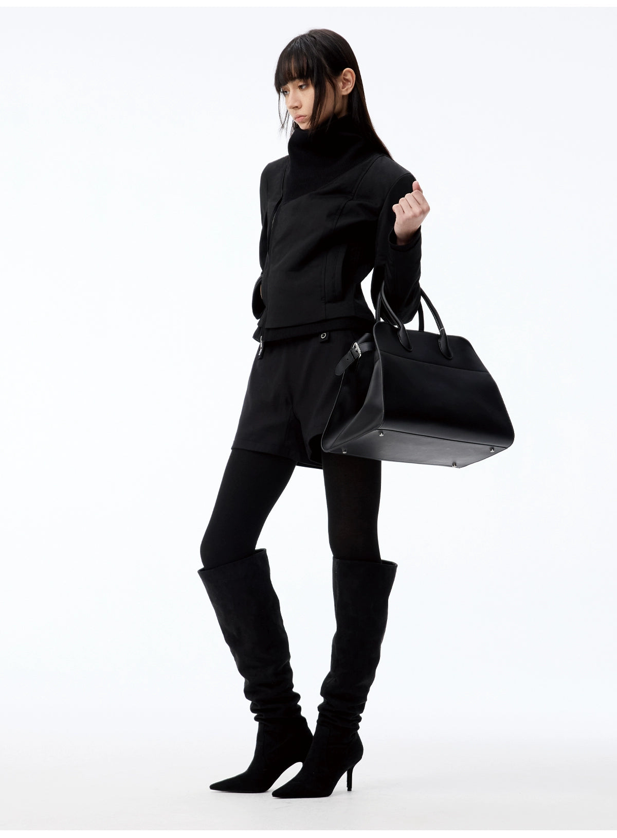 JCAESAR WOMEN Threaded Cross-Neck Slim-Fit Oblique Zipper Down Jacket