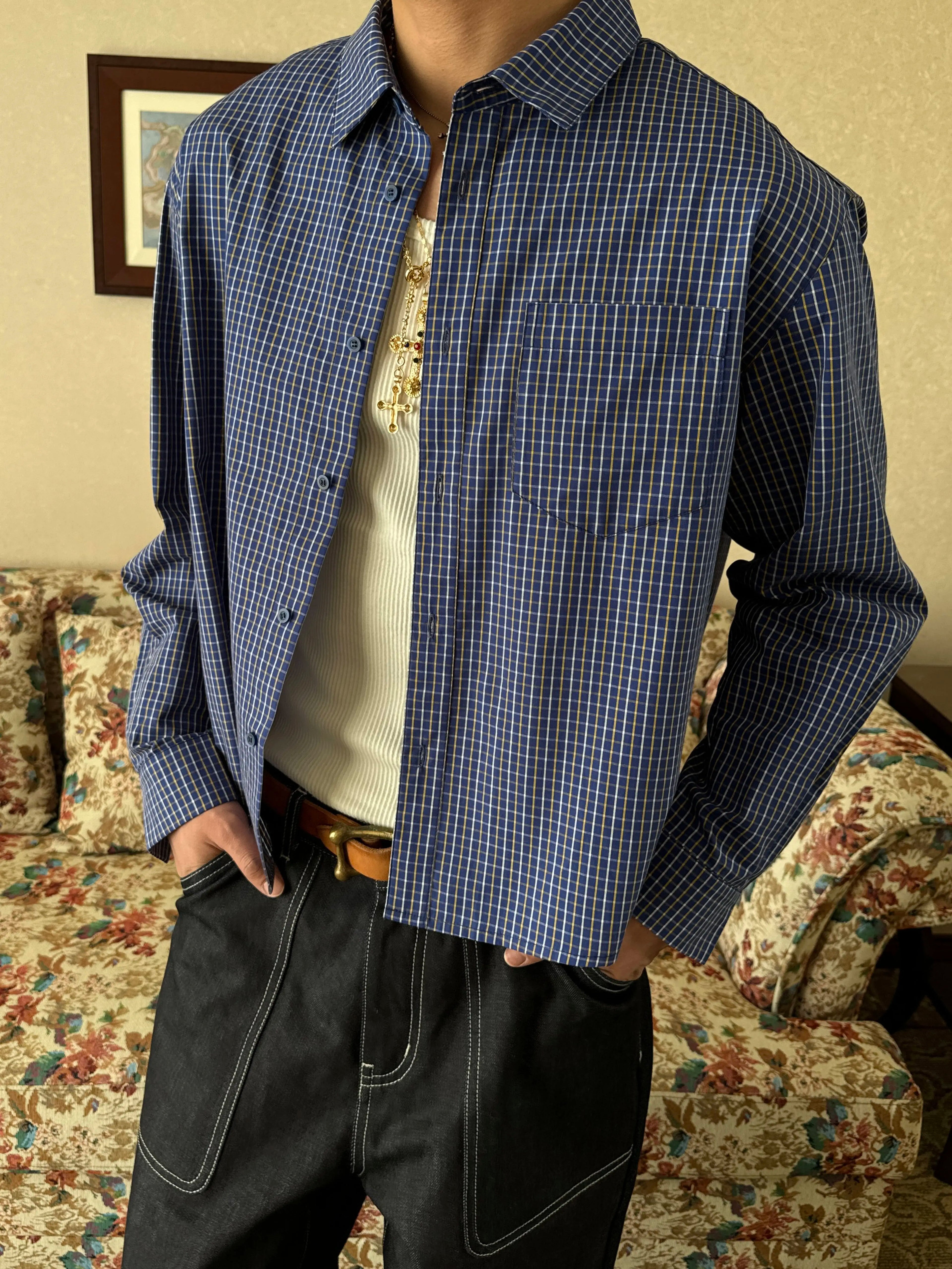 InsGale Lazy Casual Loose Checked Long Sleeve Shirt