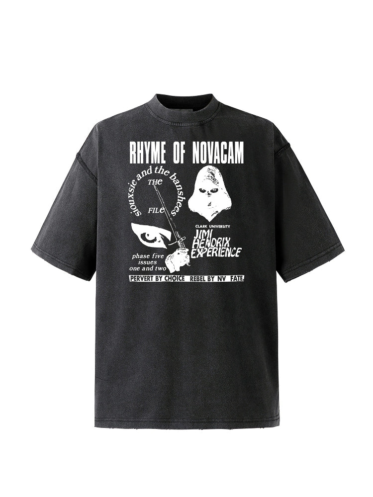 NOVACAM  vintage spoof creative reverse stitch washed Tee