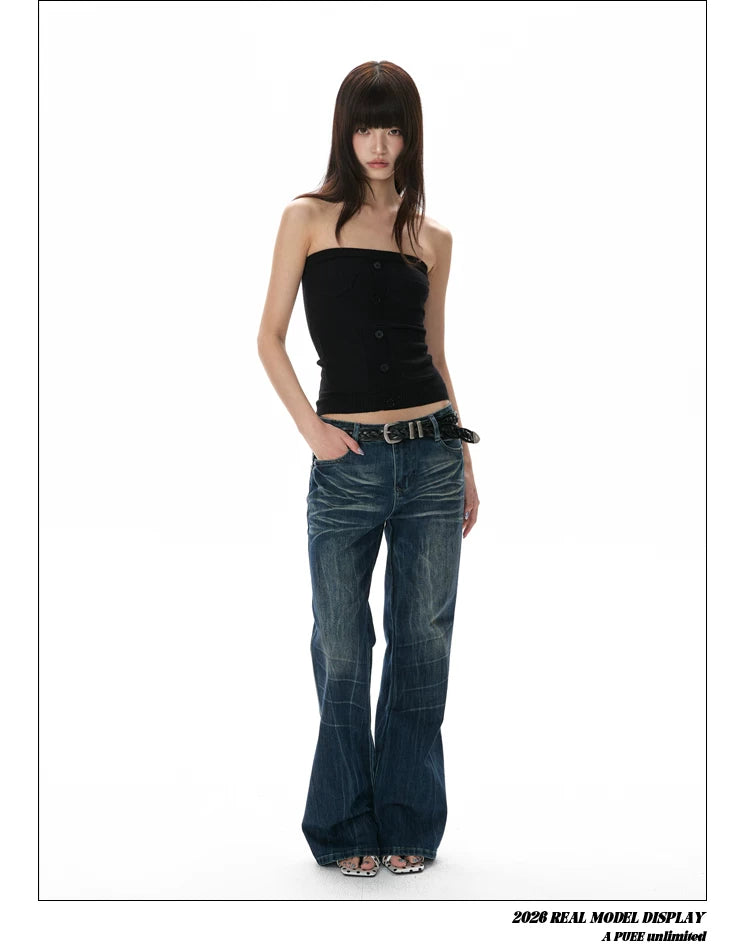 A PUEE Retro Low-rise Straight-leg Slim-fit Jeans