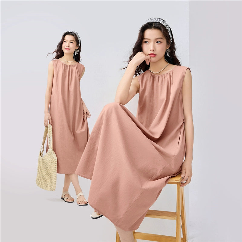 Giordano Strap-up Pleated Crew Neck Vest Dress