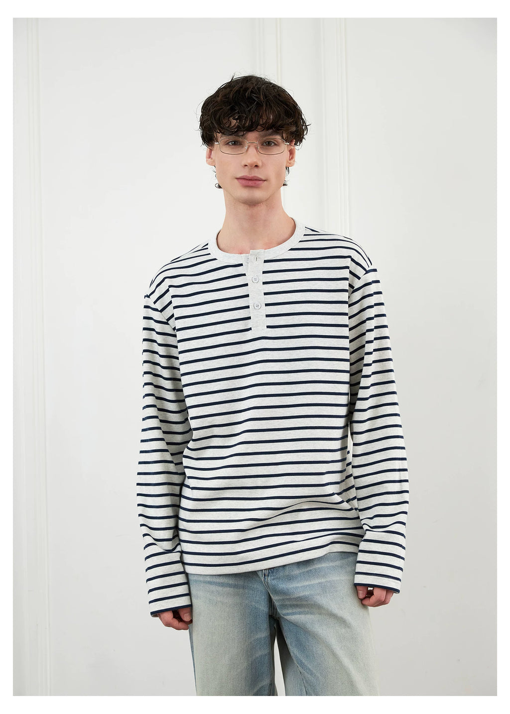 SINONOME Lazy Retro Striped Simple Loose Long Sleeves