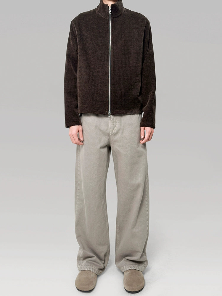 PLUS NO LOGO Striped Double Zipper Turtleneck Jacket