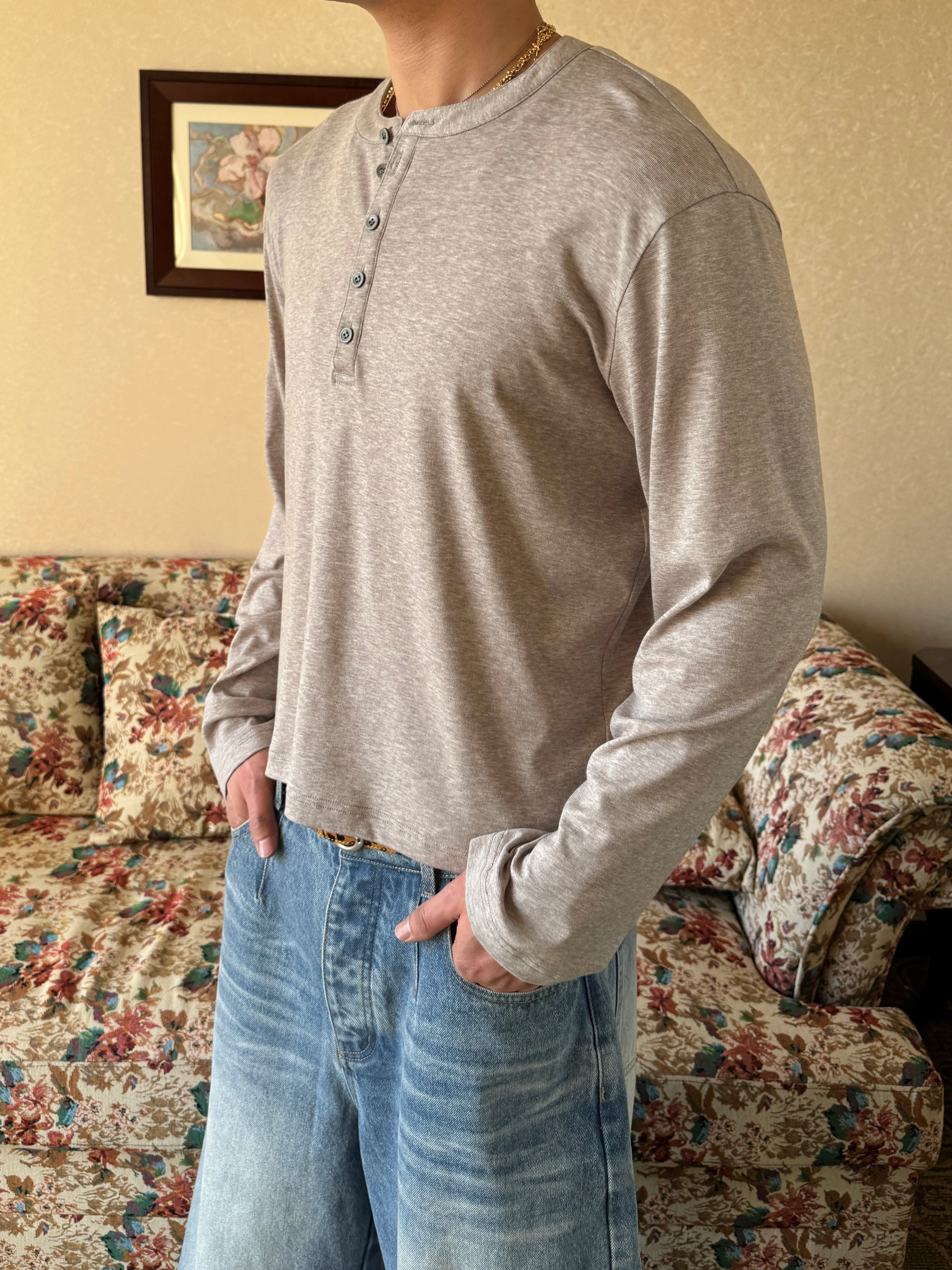 InsGale Slim Short Front Shoulder Henry Neck Long Sleeves