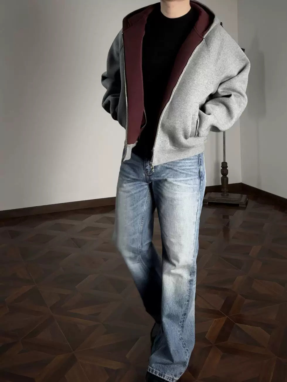 AMBSOM Casual Versatile Zip Hooded Sweater