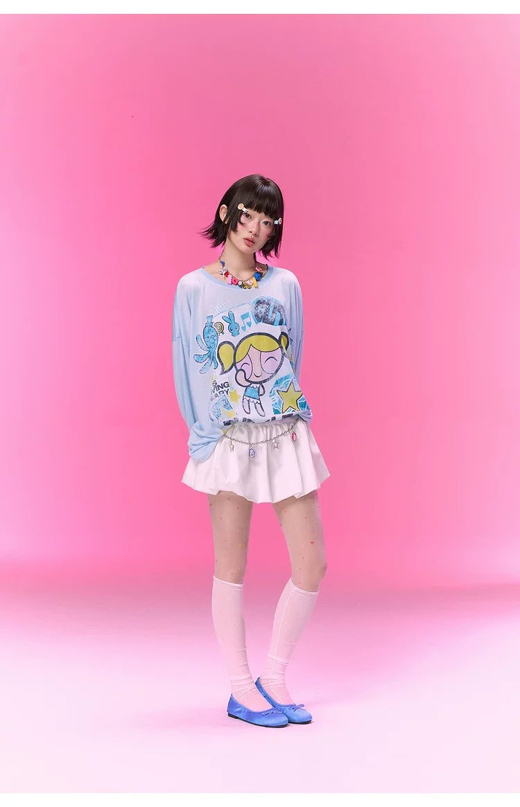 BJHG [Flying Girls Joint Name] Printed Lyocell Long Sleeve T-Shirt