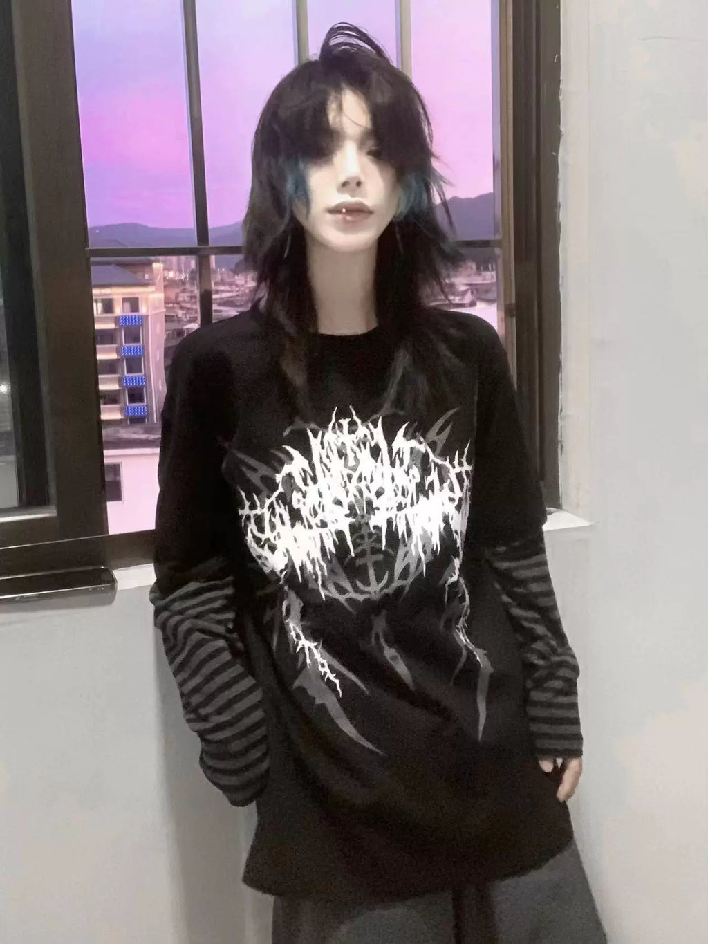 Wetbody Rock Diablo Print Fake Two Piece Long Sleeve