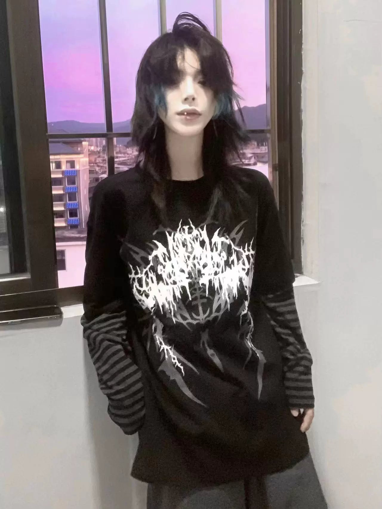 Wetbody Rock Diablo Print Fake Two Piece Long Sleeve