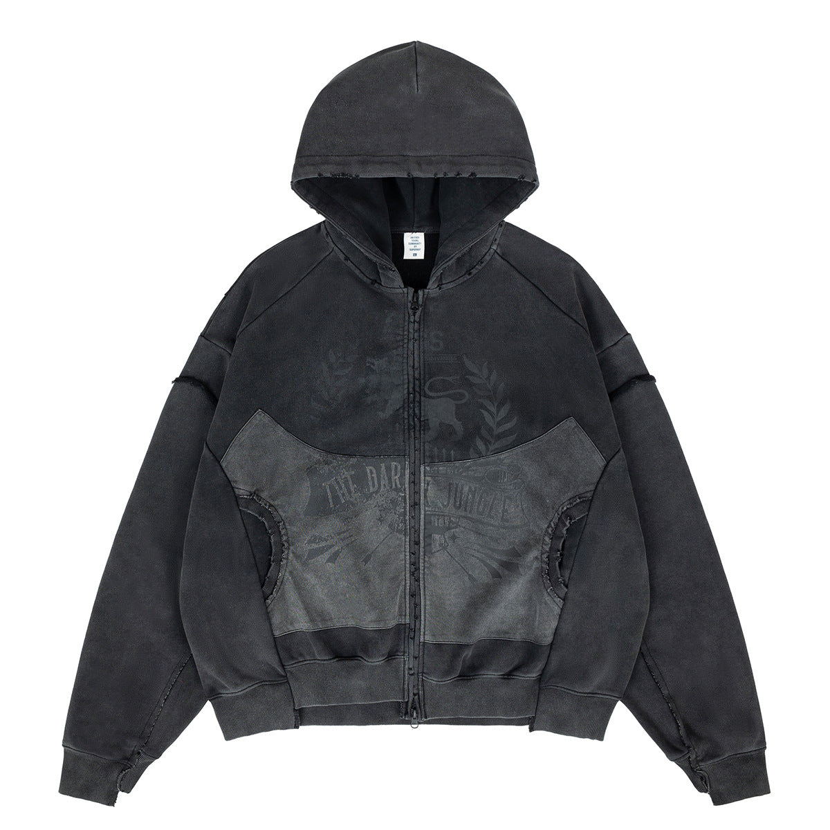 SUPER WAY Vintage Stitching Digital Print Hooded Sweater