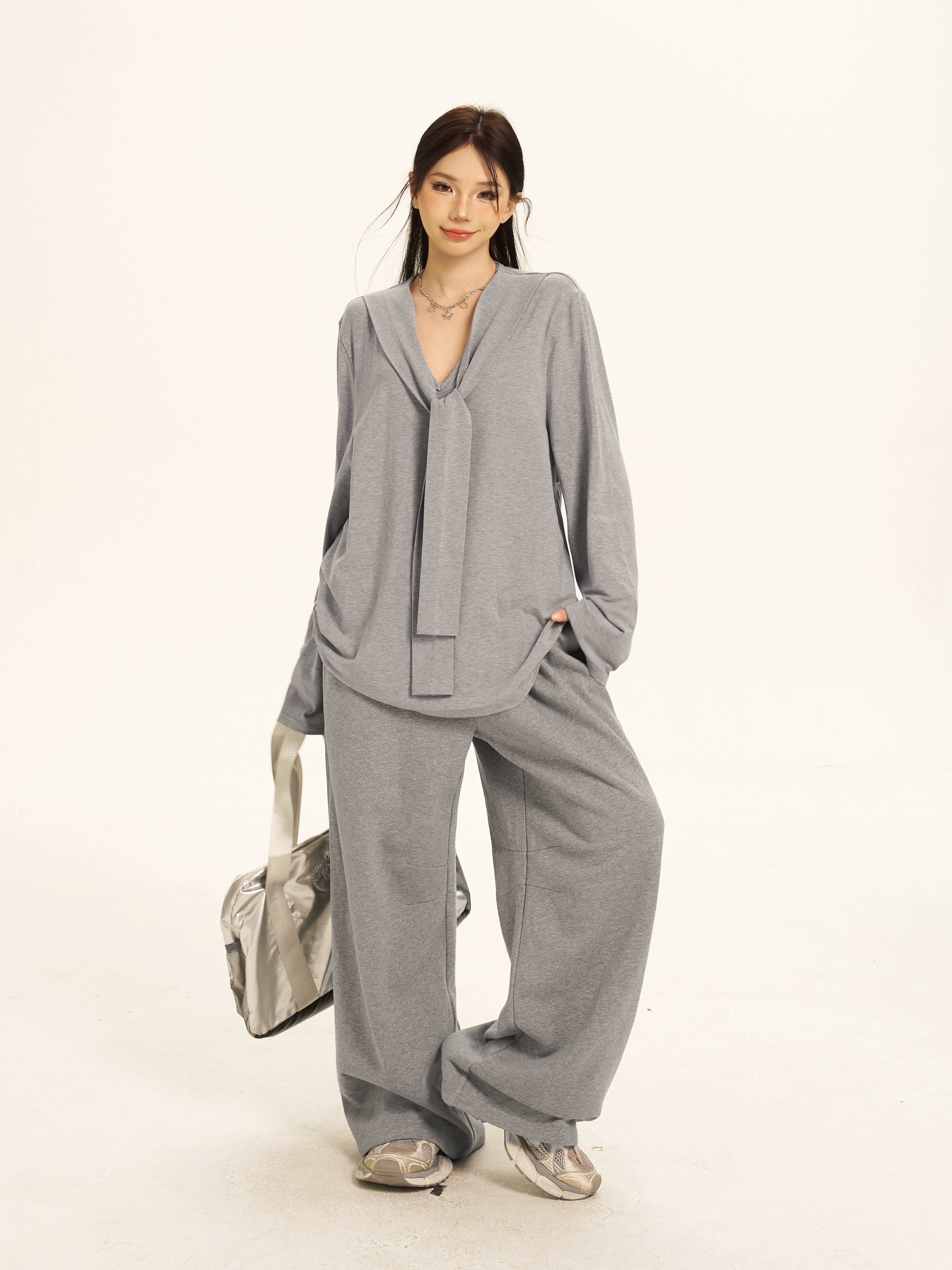 Zero Strap V-neck Lazy Long-sleeved Top