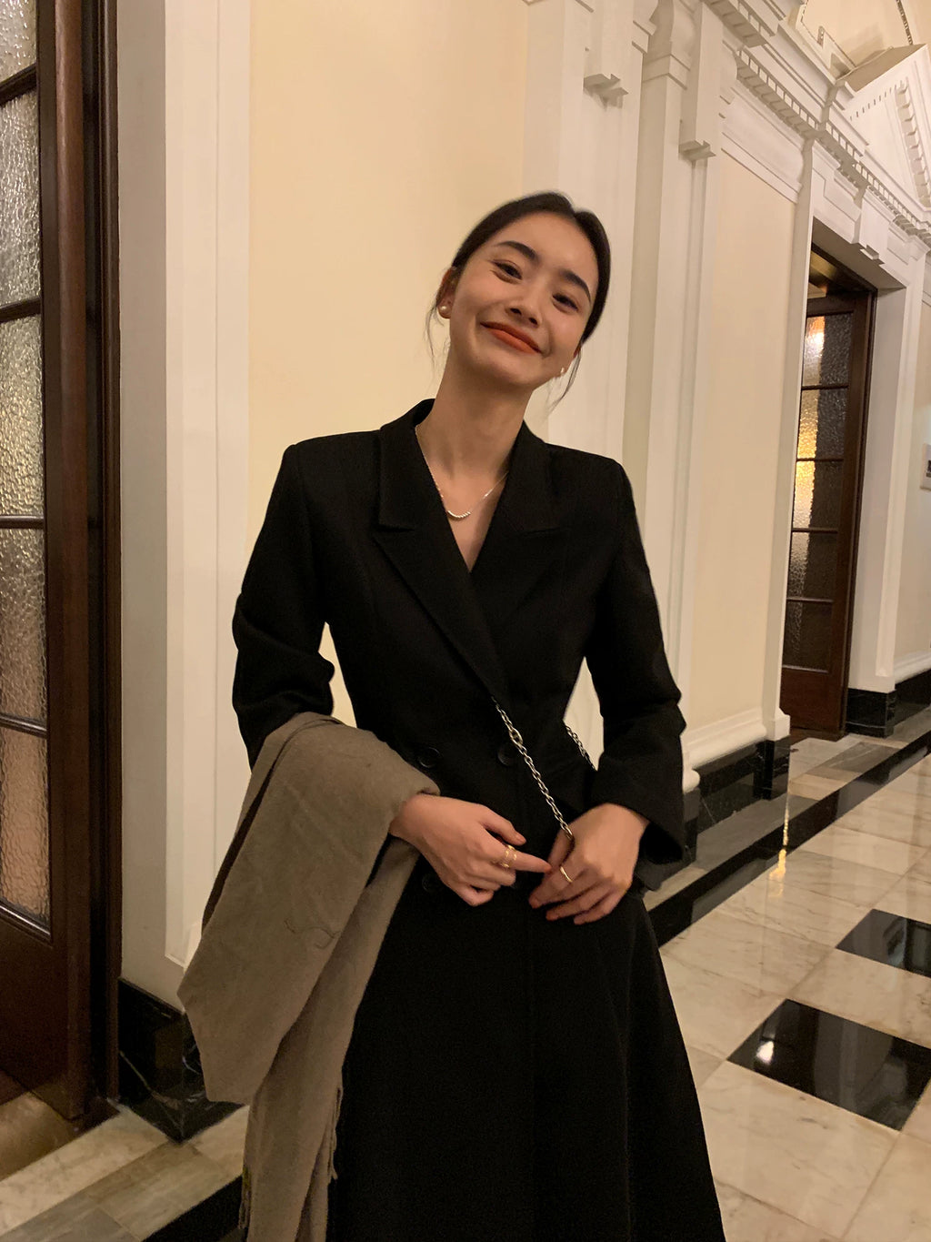 Pusumede High-end Waist and Thin Long Temperament Coat