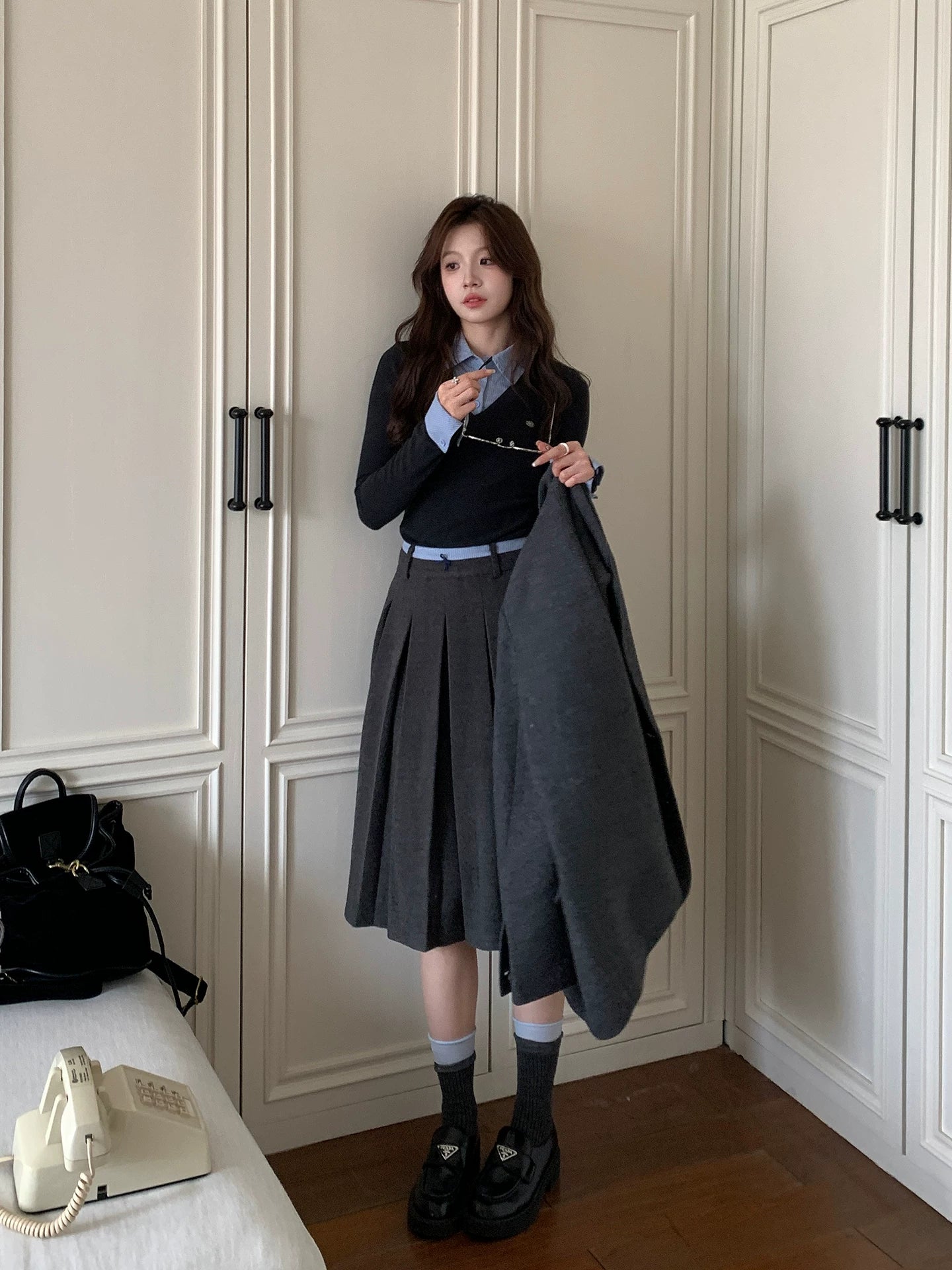 Even Versatile Preppy Style Spliced Waist Skirt