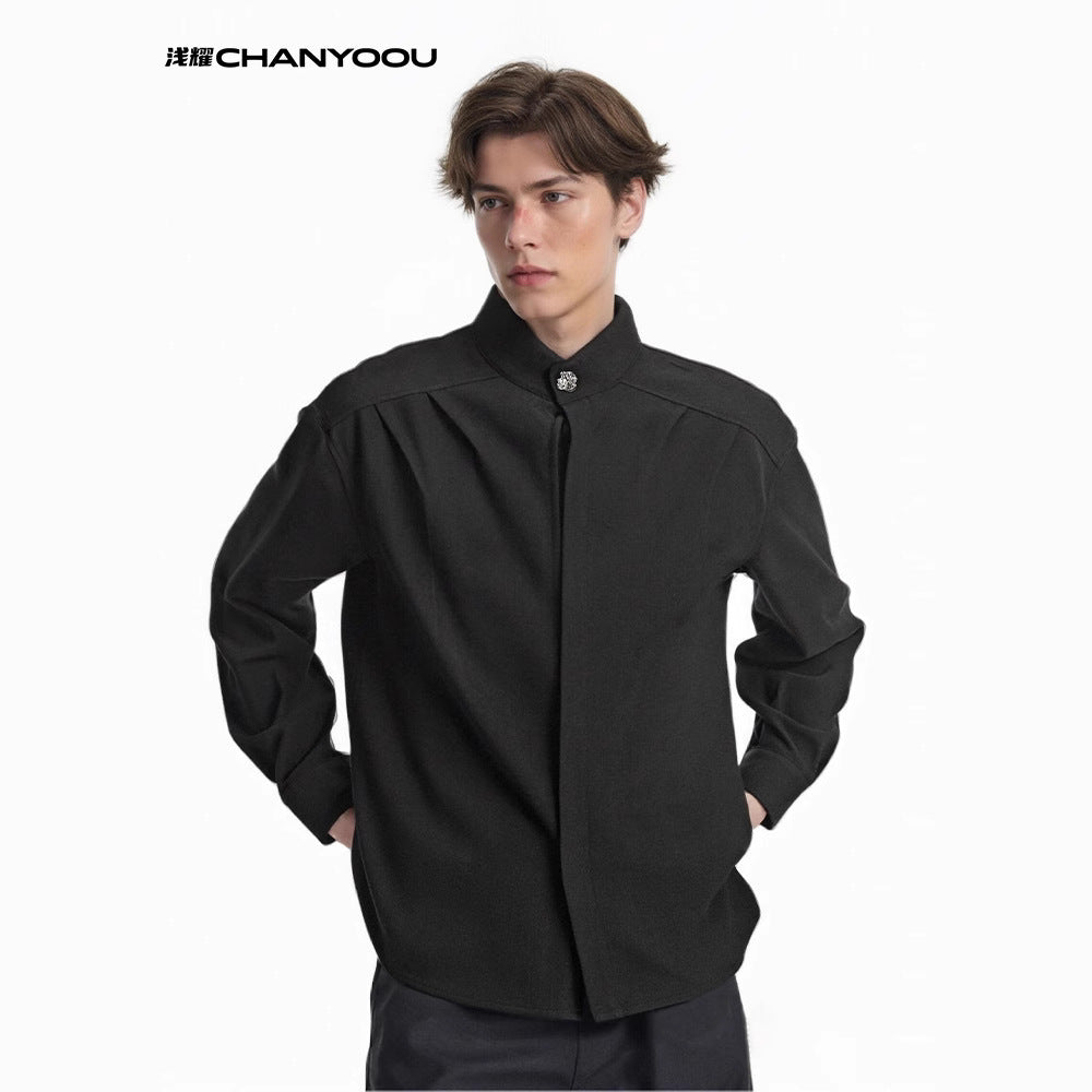 CHANYOOU Vintage Pleated Design Long-sleeved Shirt