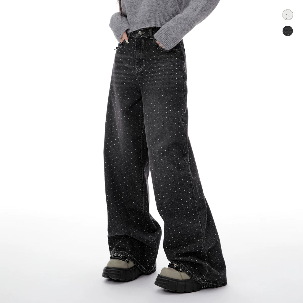 IMONE Bow Polka Dot Pentagram High Waist Jeans