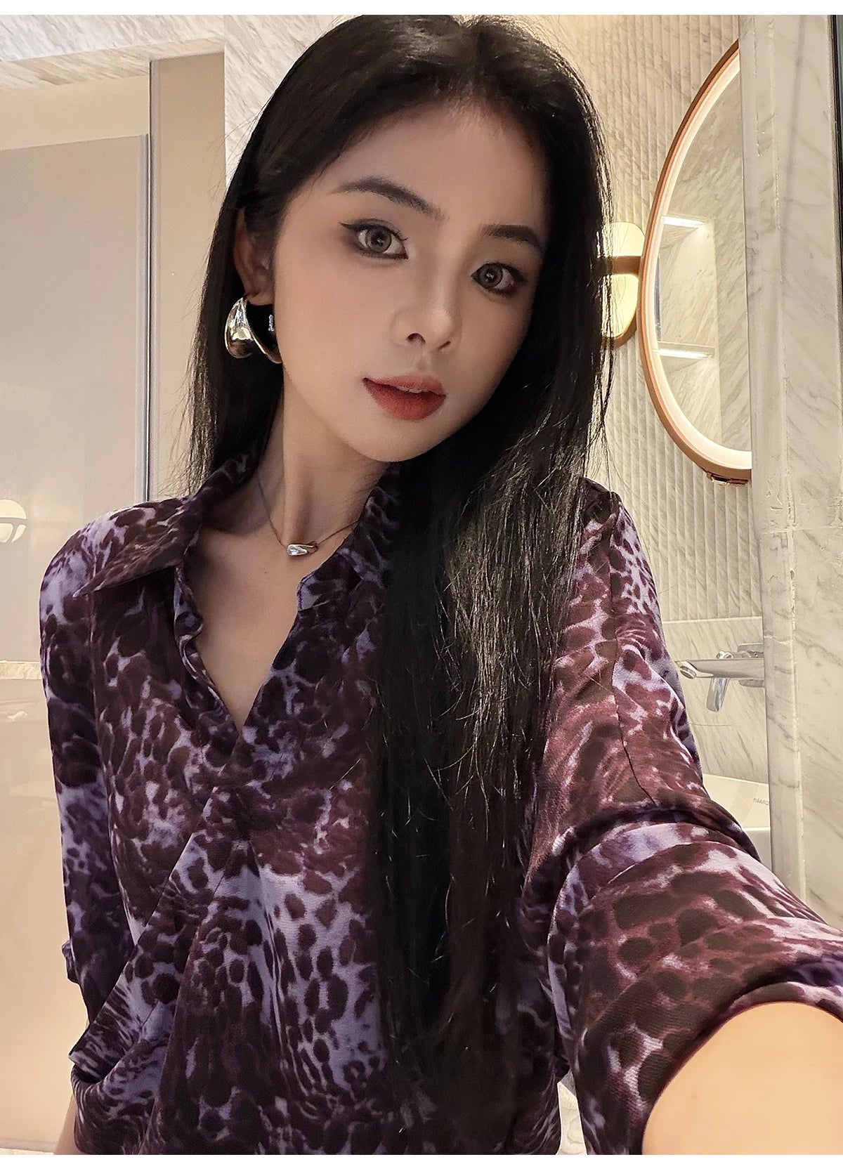 CHUYUQI Waist Leopard Print Long-sleeved Shirt