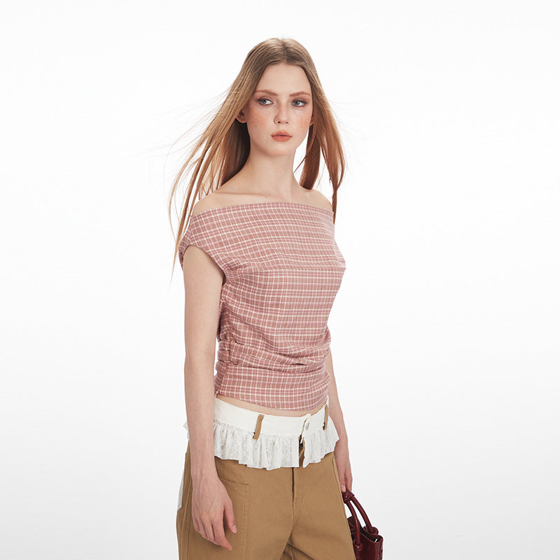 Nariele One-word Collar Short Plaid Vest