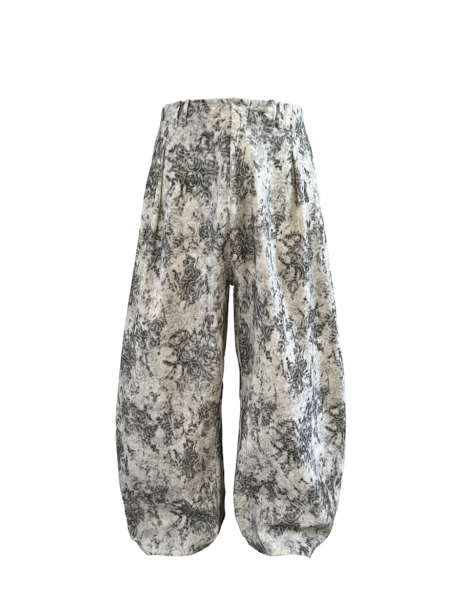 JCAESAR White Corrugated Jacquard Wide-leg Trousers