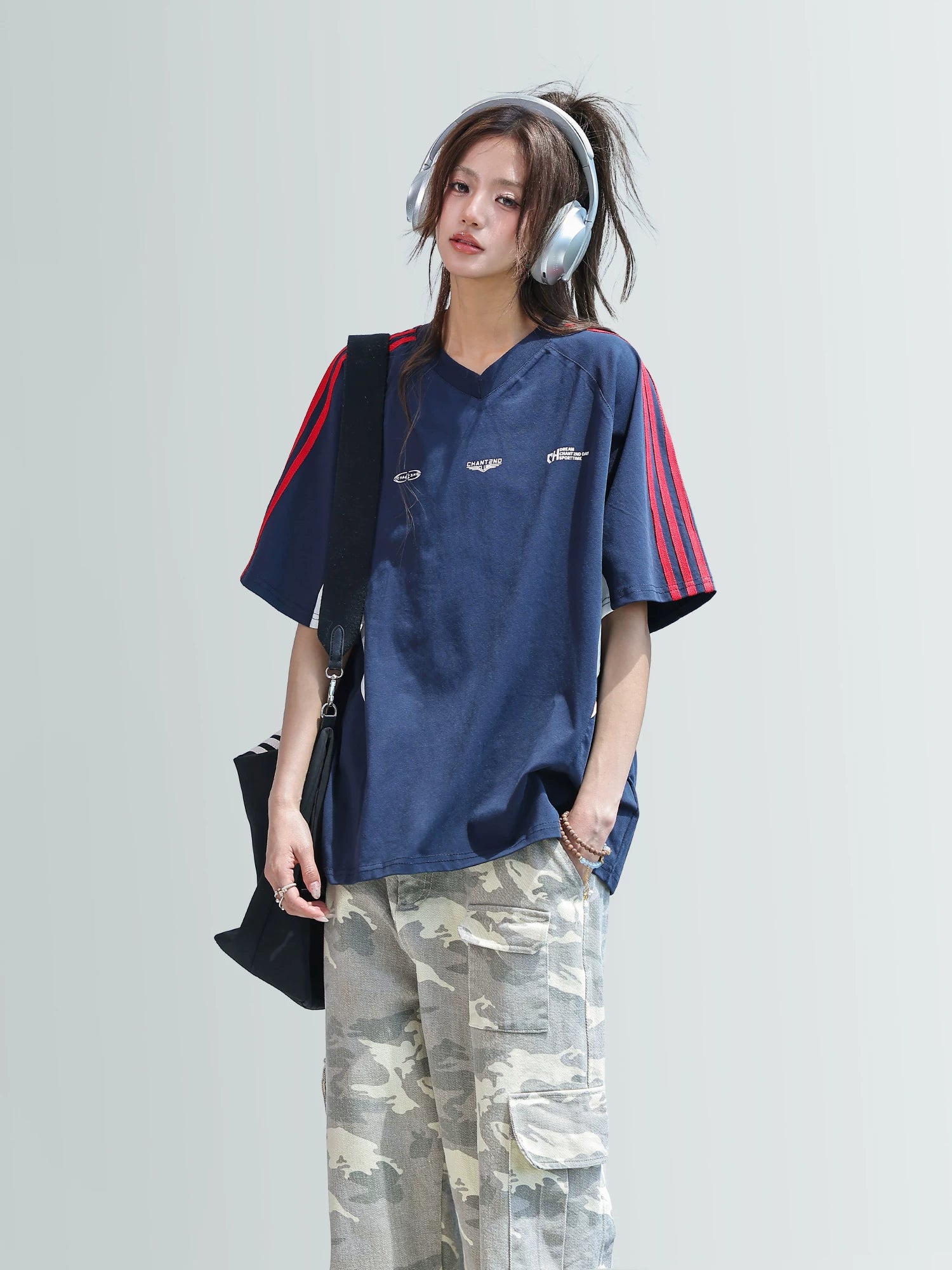 CHANT2nd Splicing V-neck Casual Tee