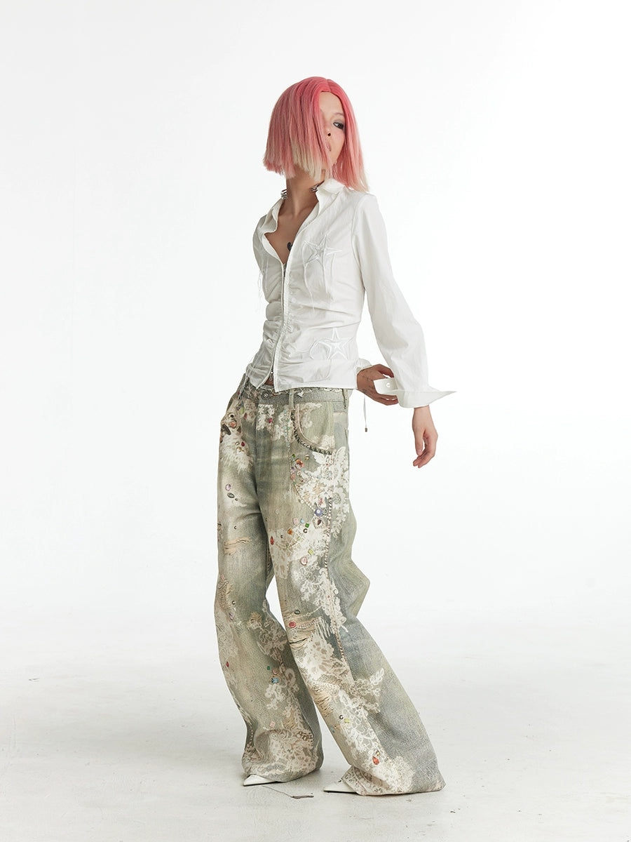 DND4DES Retro Lace Straight Jeans