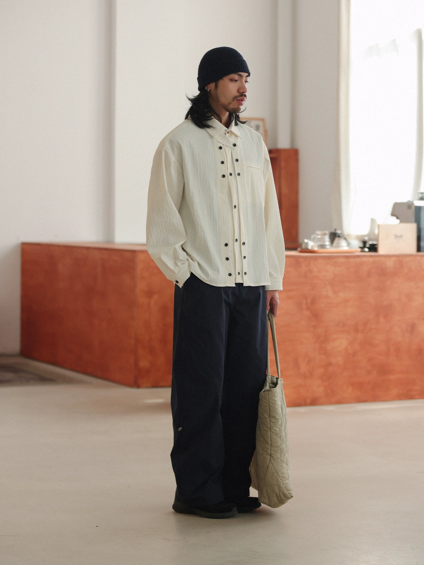 NOEARS Japanese Retro Loose Square Collar Shirt