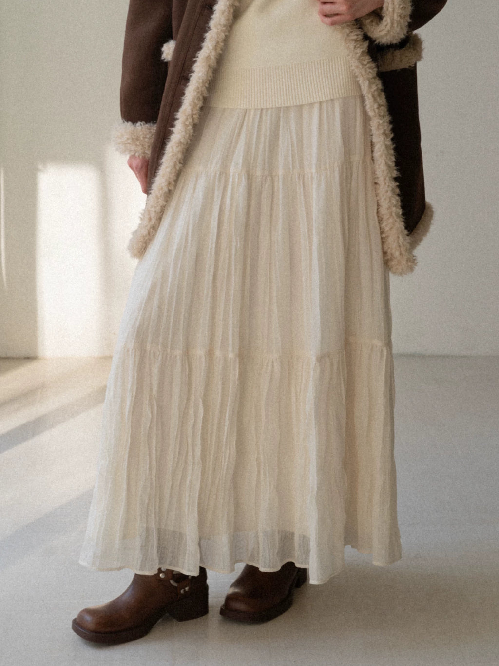 EGGKA Slim Pleated High Waist Skirt