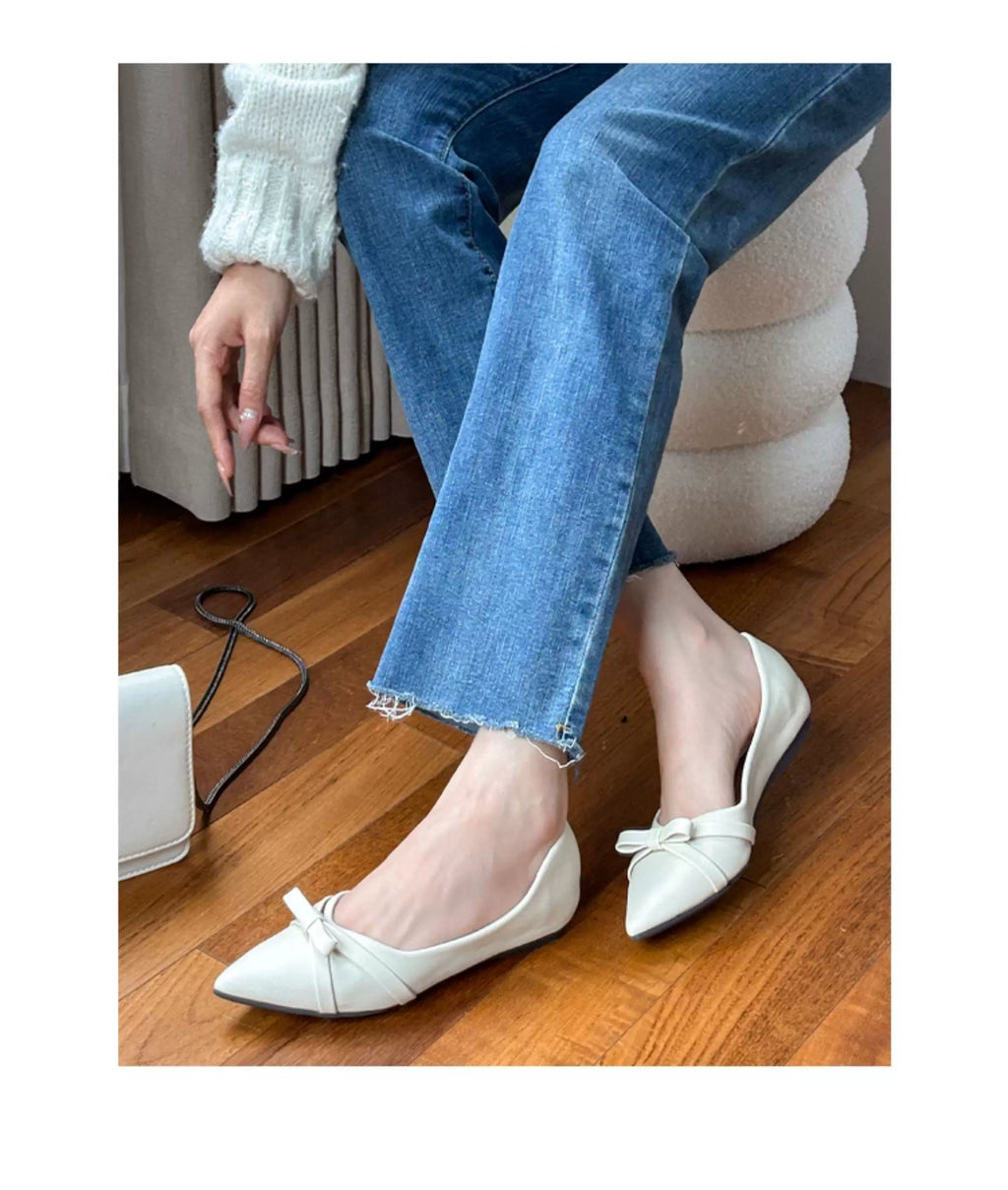 CHRNDXEE Simple Sweet Bow Retro Single Shoes