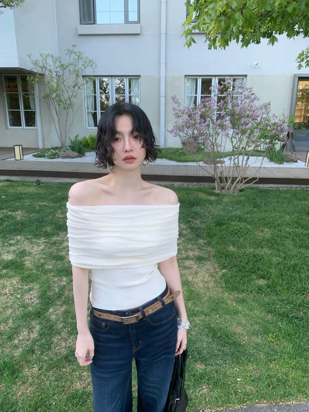 KELIFAN Retro Off-shoulder Slimming Tee