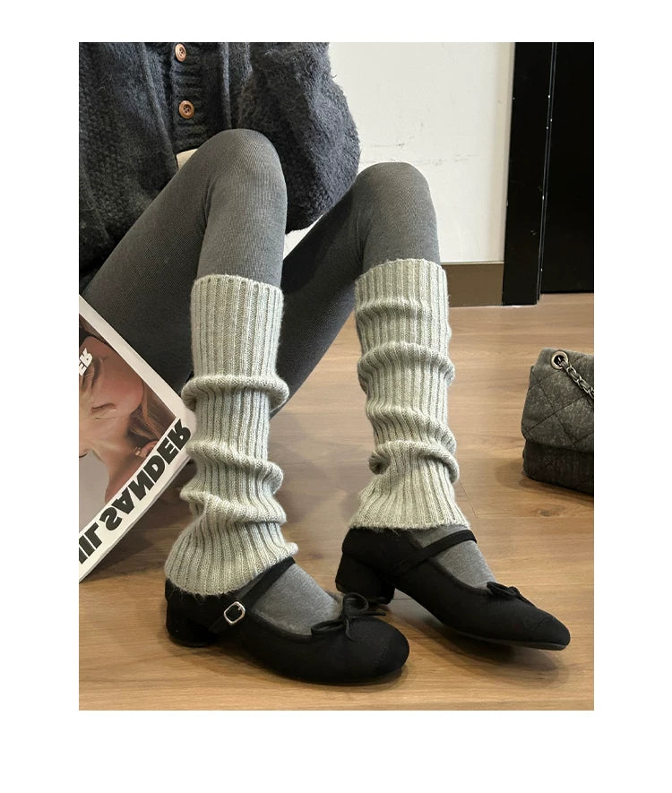 CHRNDXEE Retro Round Head Bow Warm Thick Heel Shoes
