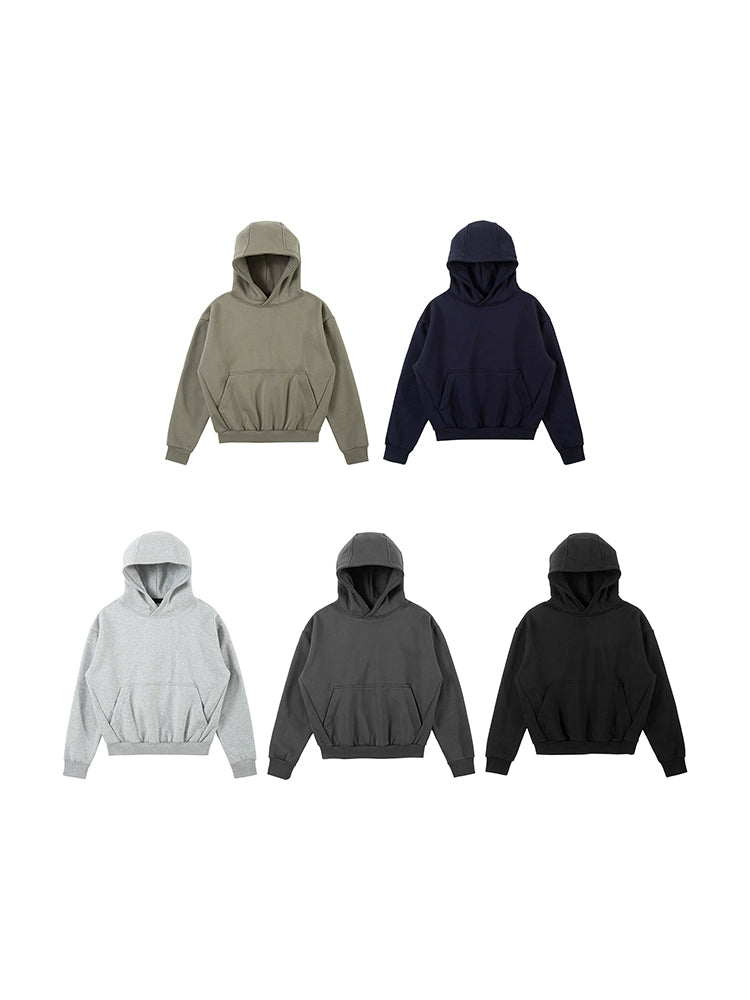 PLUS NO LOGO Short and Wide Stand-up Hooded Sweater