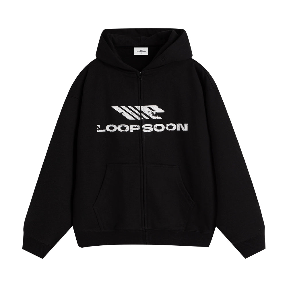 Loopsoon Chest Vintage Printed Zip Cardigan Sweater