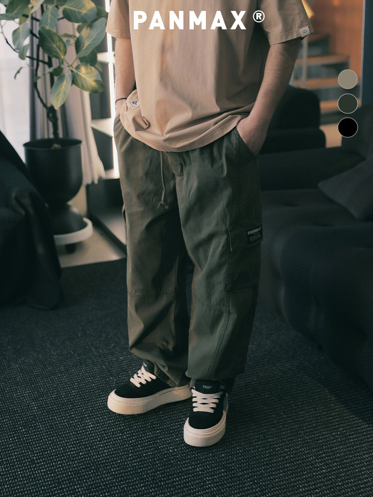 PANMAX Vintage Pocket Drawstring Straight Overalls