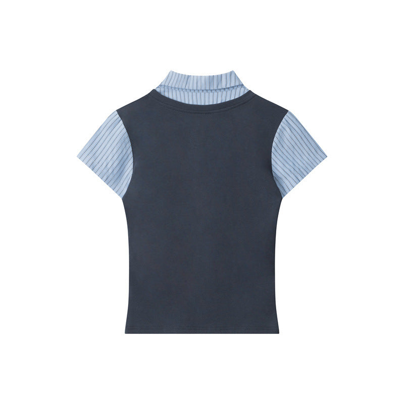 Nariele College Vertical Stripe Splicing Tee