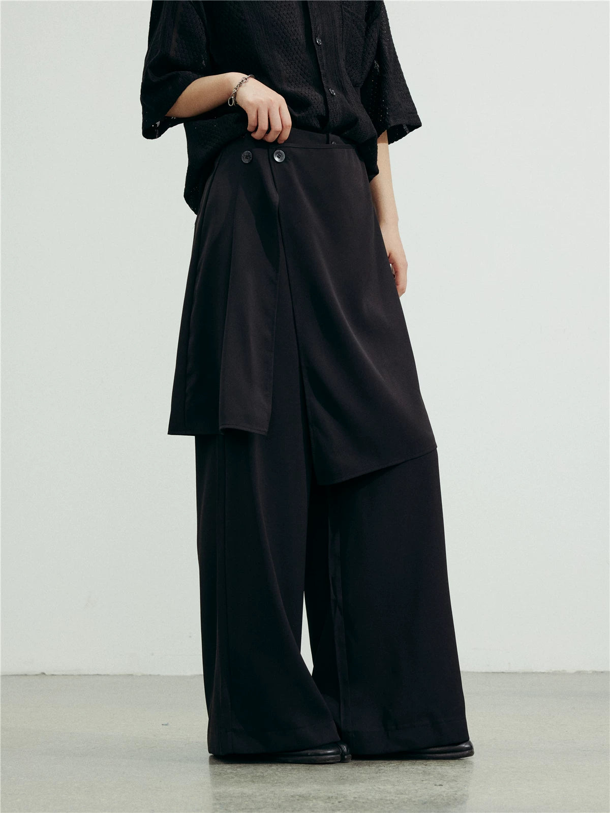 SUNYVONNE Detachable Apron Wide-Leg Suit Pants