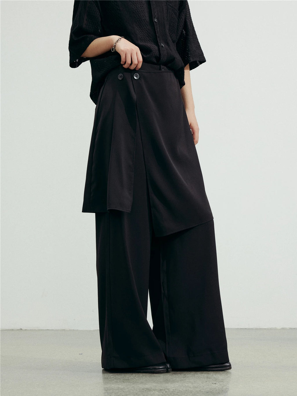 SUNYVONNE Detachable Apron Wide-Leg Suit Pants
