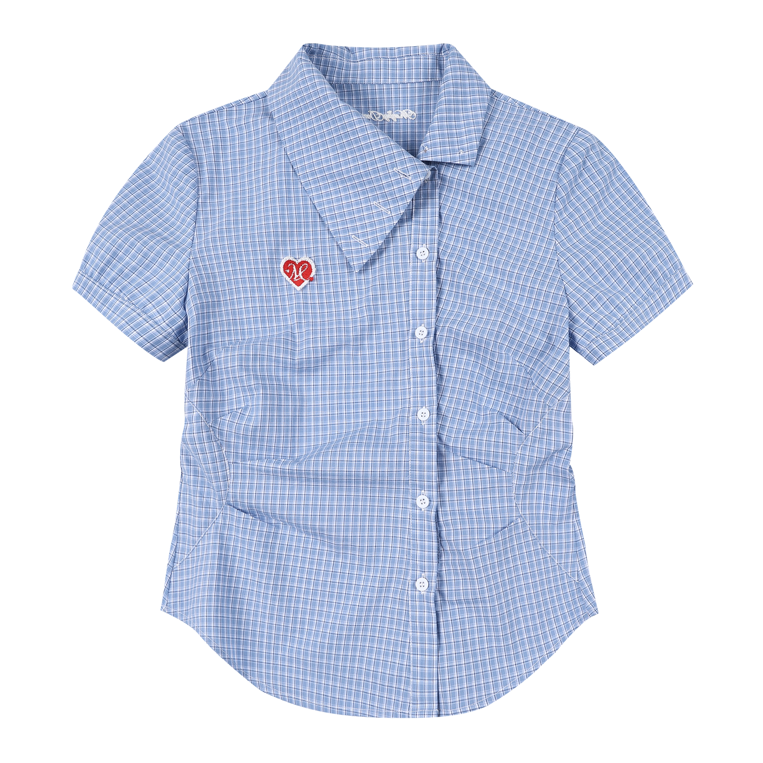MEDM Plaid Diagonal Shirt with Waist and Thin Short Sleeves