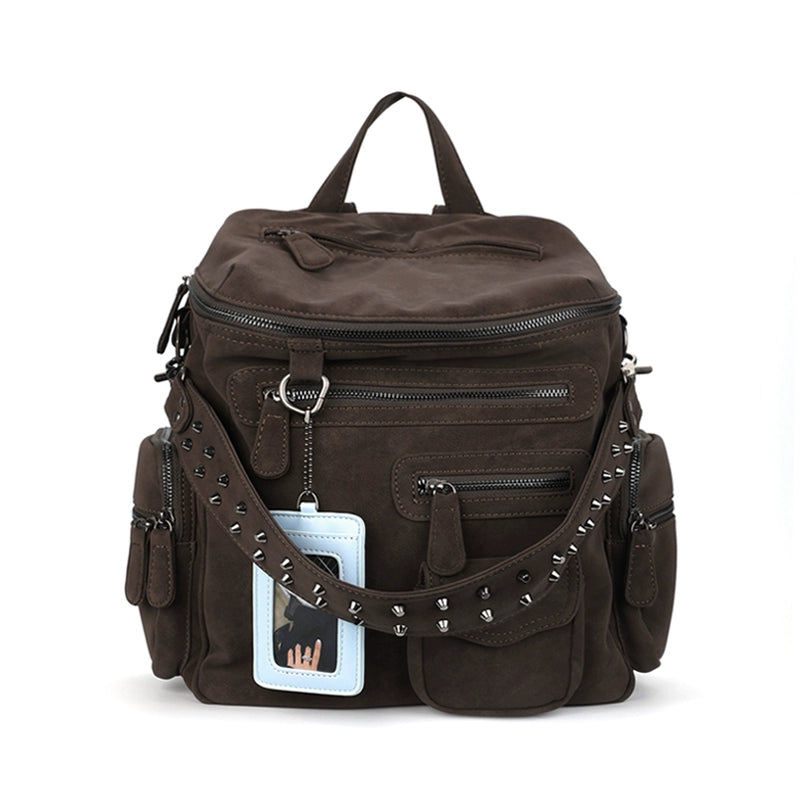 JANDRESS Multi-pocket Zipper Rivet Locomotive Backpack