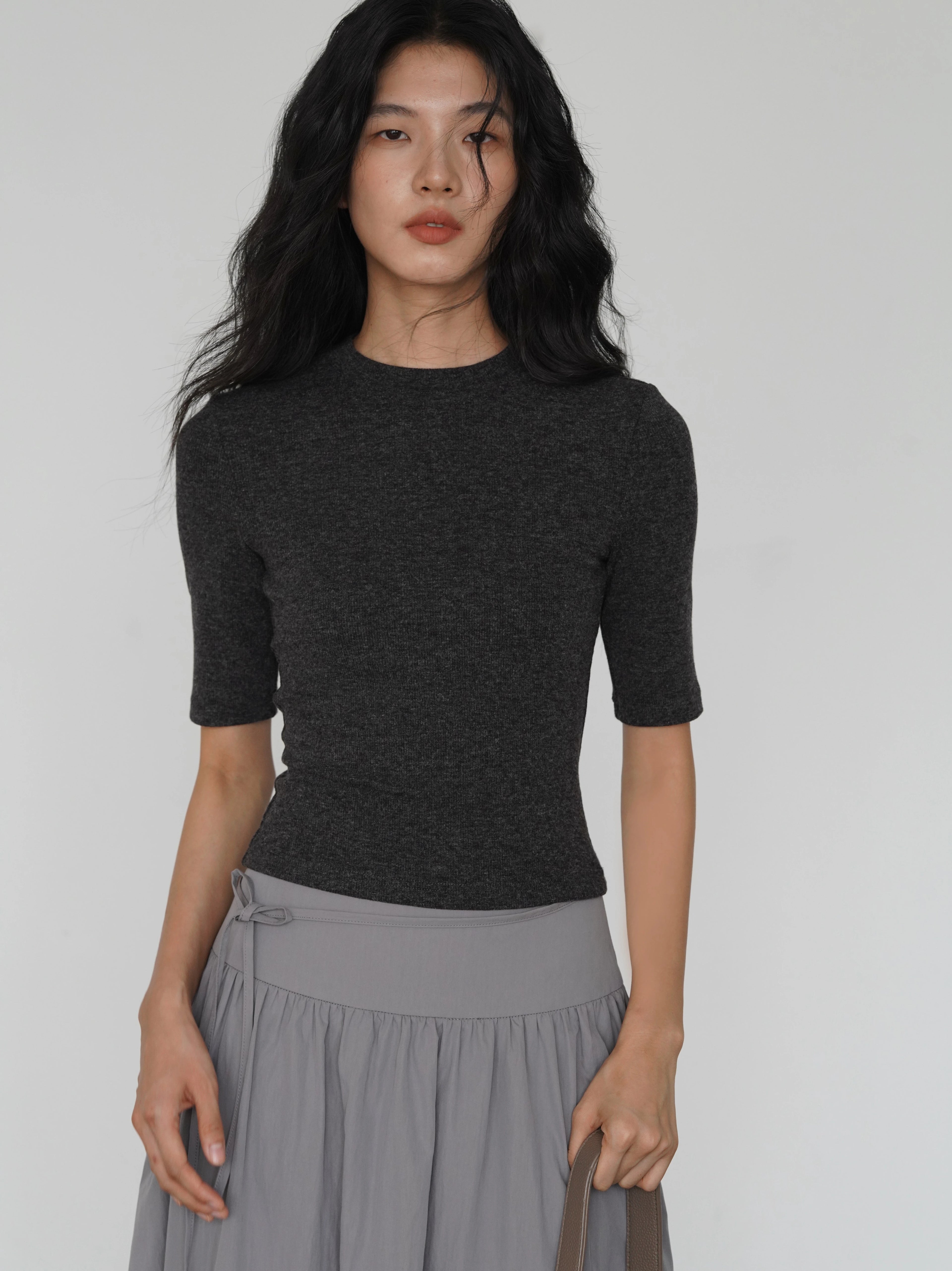 EIGHTHMONTH Slim Fit Medium Sleeve Knitted Simple Tee