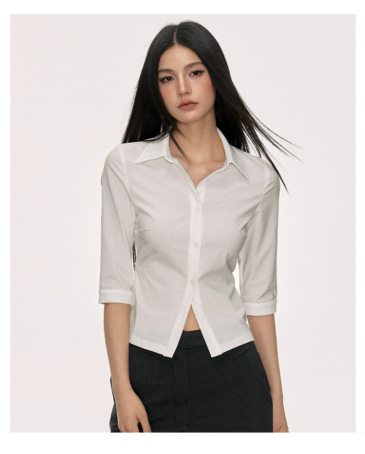 Anna Aneae Stretch Temperament Shoulder Short Shirt