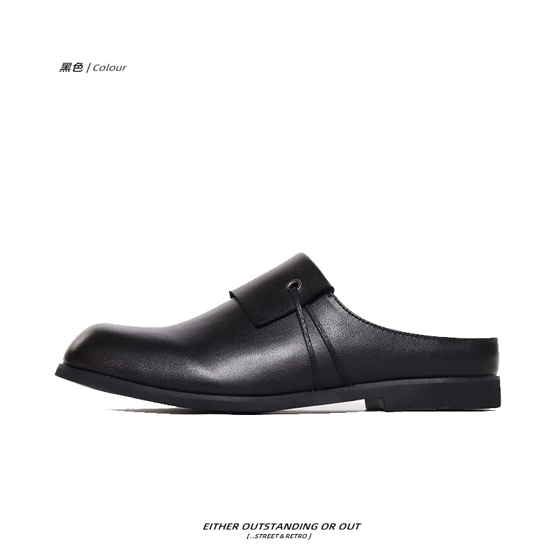 SHENLV STUDIO Laminated Baotou Muller Shoes Casual Square Head Leather Shoes