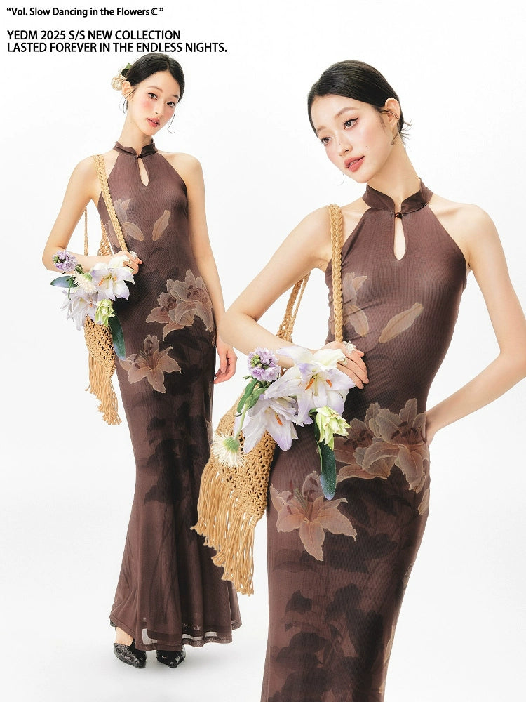 YEDM Floral Print Neck Dress