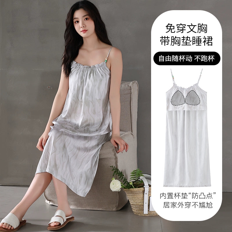 Urban Butterfly Premium Feeling Ice Ribbon Chest Pad Can Be Worn Outside Loungewear Nightgown