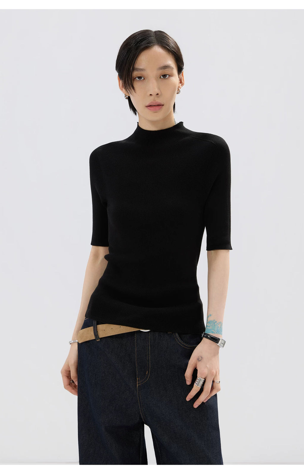Sameuoo Small Turtleneck Knitted Versatile Tee