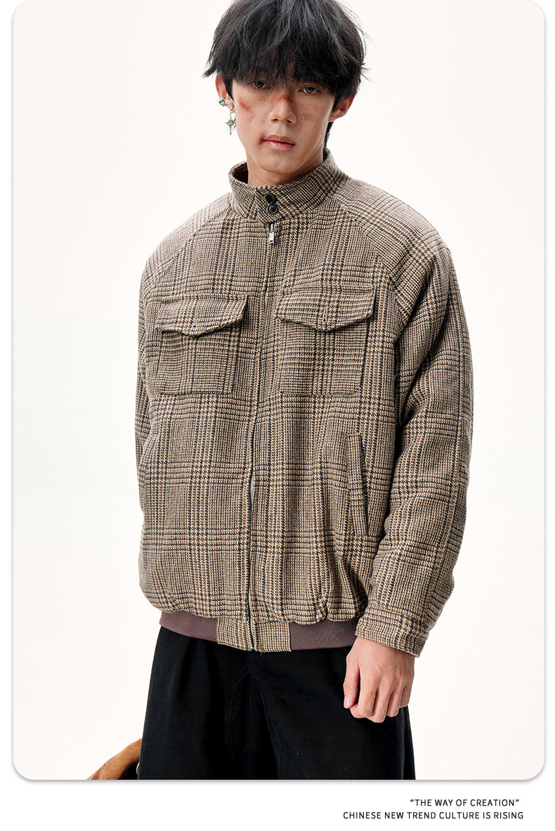 11KN Vintage Plaid Short Wide Zip Jacket