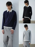 VLABMADE Vintage Fake Two-piece Contrasting Polo Collar Long Sleeve