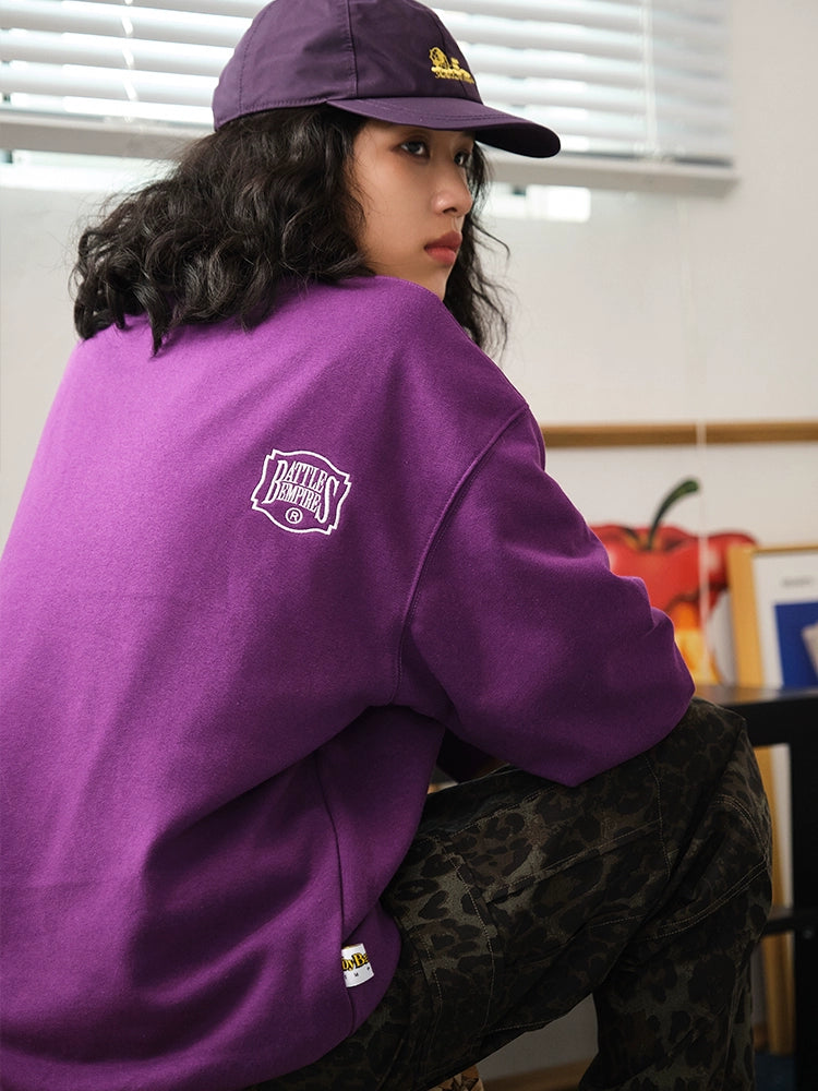 Battles Embroidered Crew Neck Casual Sweater