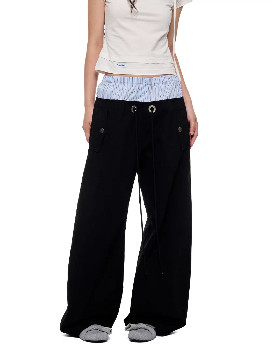 JIKOO Striped Patchwork Waistband Drawstring Work Pants