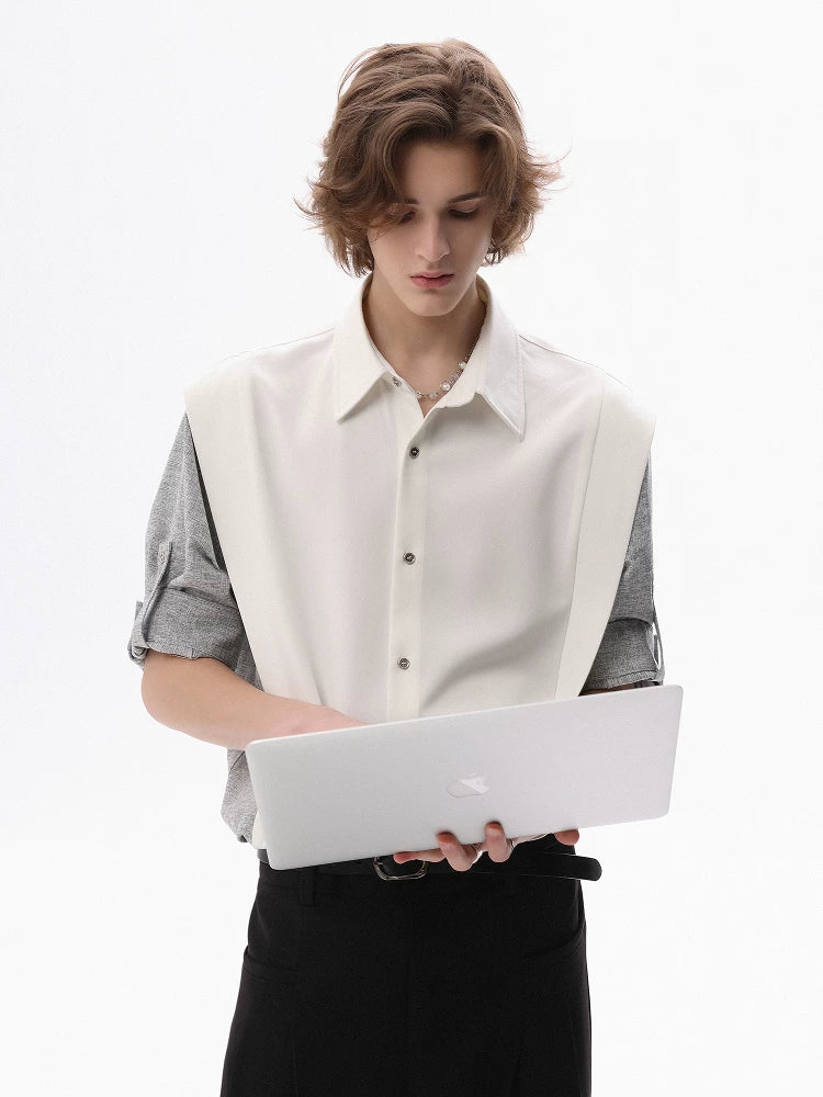 CHOR Fake Two-piece Striped Spliced Short-sleeved Shirt