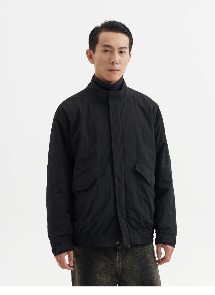 BUTTBILL Plaid Stand-up Collar Diagonal Pocket Retro Cotton Coat